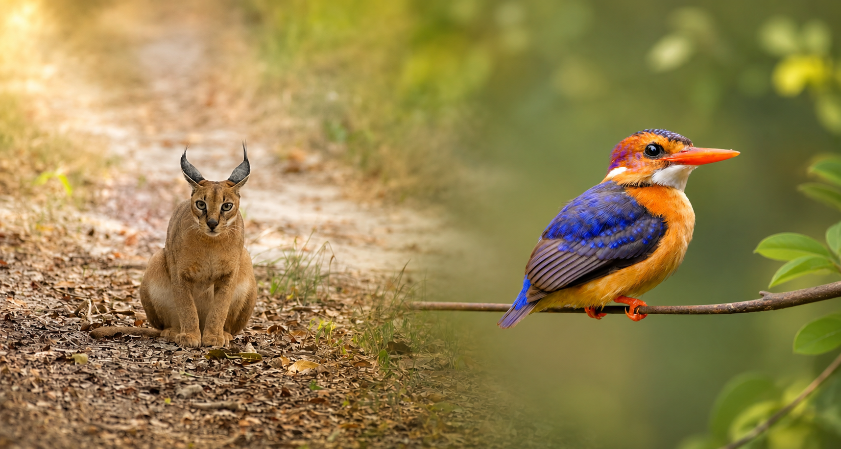 Caracal and Malachite Kingfisher | Intra Africa Tours
